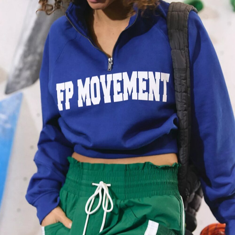 Free People FP Movement Cropped Quarter-Zip Sweatshirt in Royal Blue